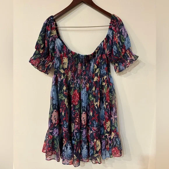 Urban Outfitters Navy Floral Off or on -the-Shoulder Mini Dress - Picture 6 of 6